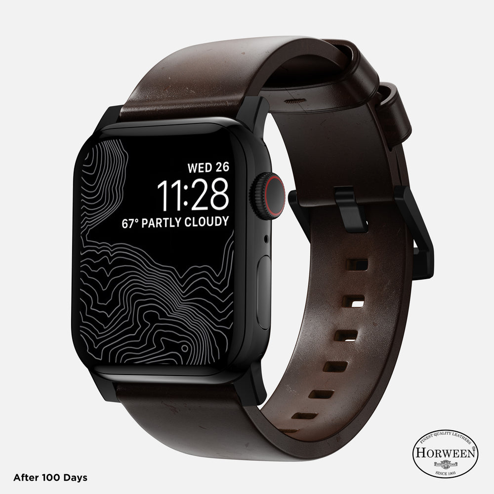 Modern Band - 46mm/49mm Apple Watch - Black Hardware | Rustic Brown Horween Leather | NOMAD® - Image 2