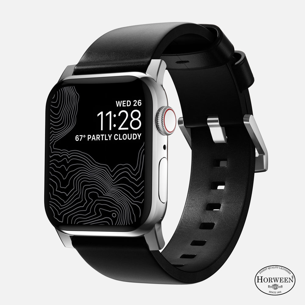 Modern Band - 46mm/49mm Apple Watch - Silver Hardware | Black Horween Leather | NOMAD® - Image 3