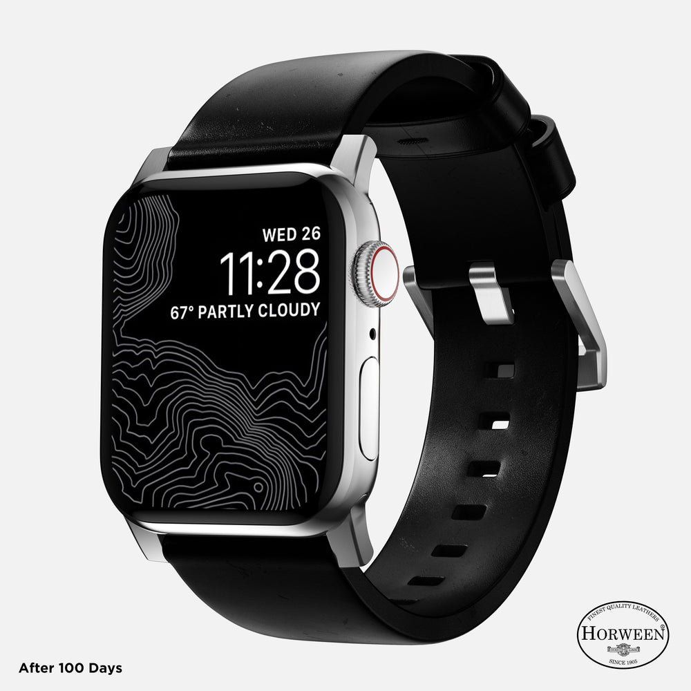 Modern Band - 46mm/49mm Apple Watch - Silver Hardware | Black Horween Leather | NOMAD® - Image 2