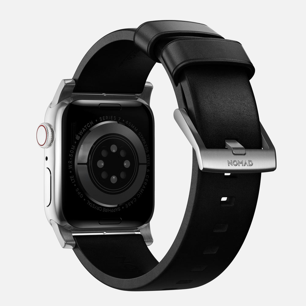 Modern Band - 46mm/49mm Apple Watch - Silver Hardware | Black Horween Leather | NOMAD® - Image 4