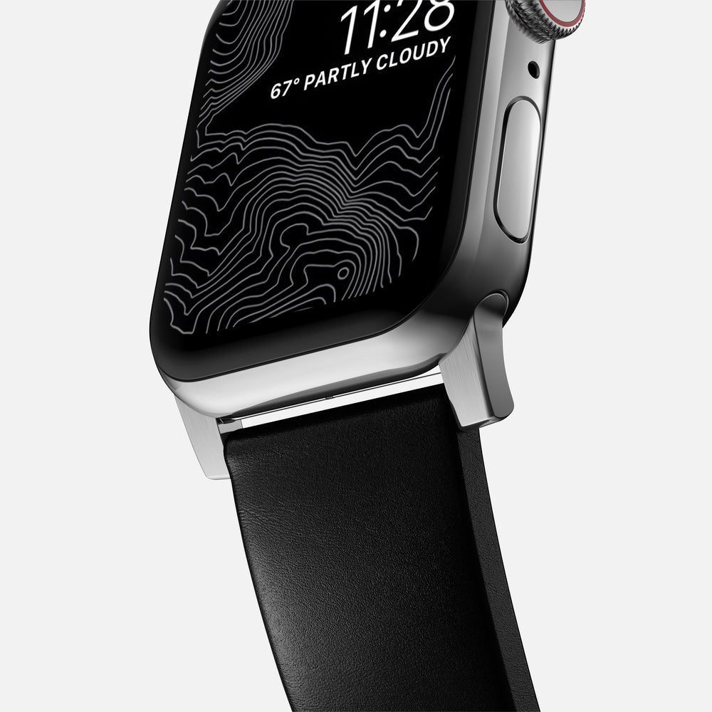 Modern Band - 46mm/49mm Apple Watch - Silver Hardware | Black Horween Leather | NOMAD® - Image 6