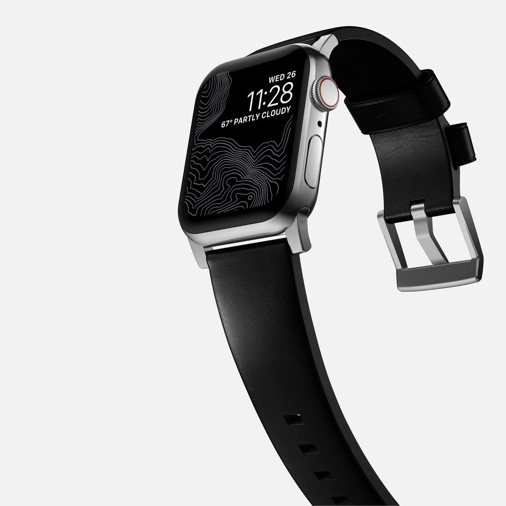 Modern Band - 46mm/49mm Apple Watch - Silver Hardware | Black Horween Leather | NOMAD® - Image 10
