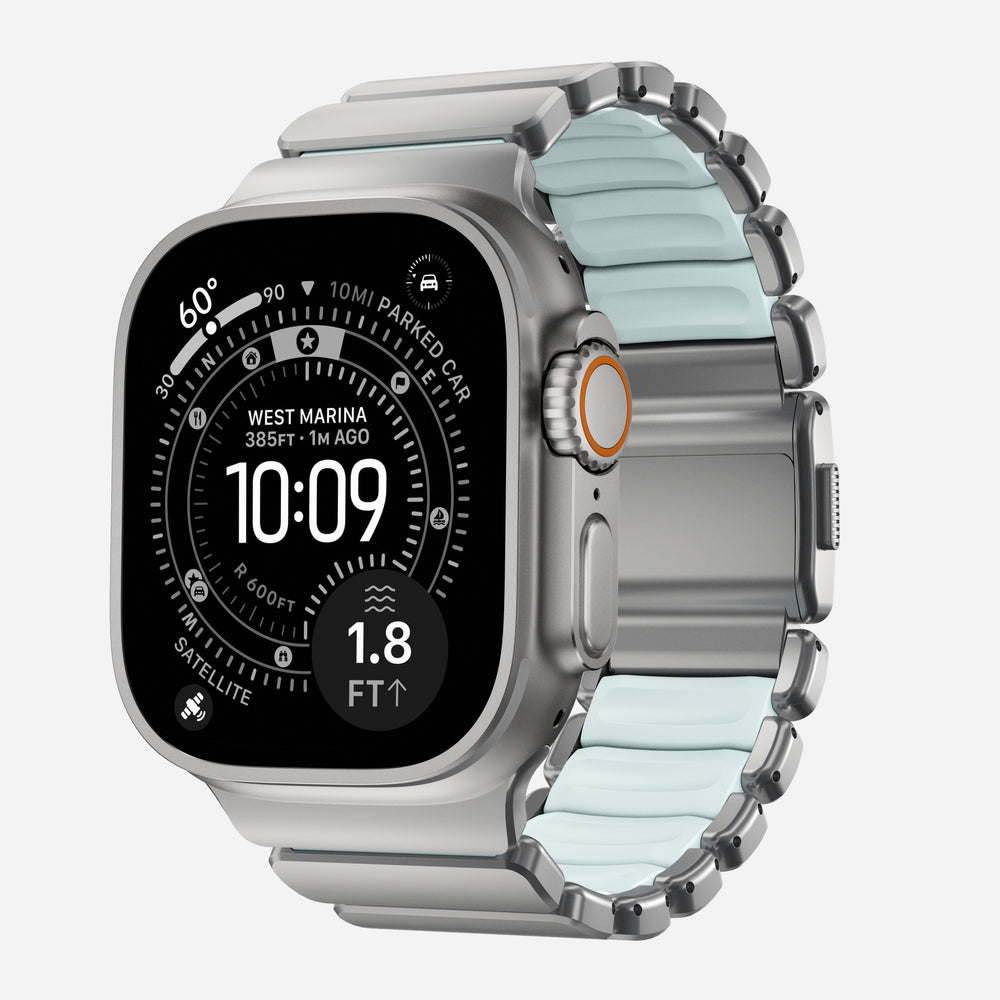 Stratos Band - 49mm | Natural Titanium | Icy Blue Glow FKM | NOMAD®