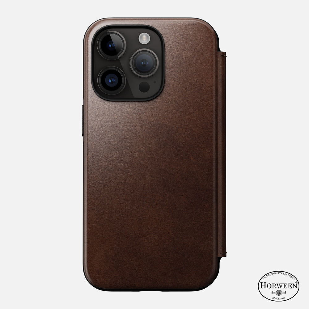 Modern Leather Folio - iPhone 14 Pro | Rustic Brown | Genuine Horween® Leather | NOMAD®