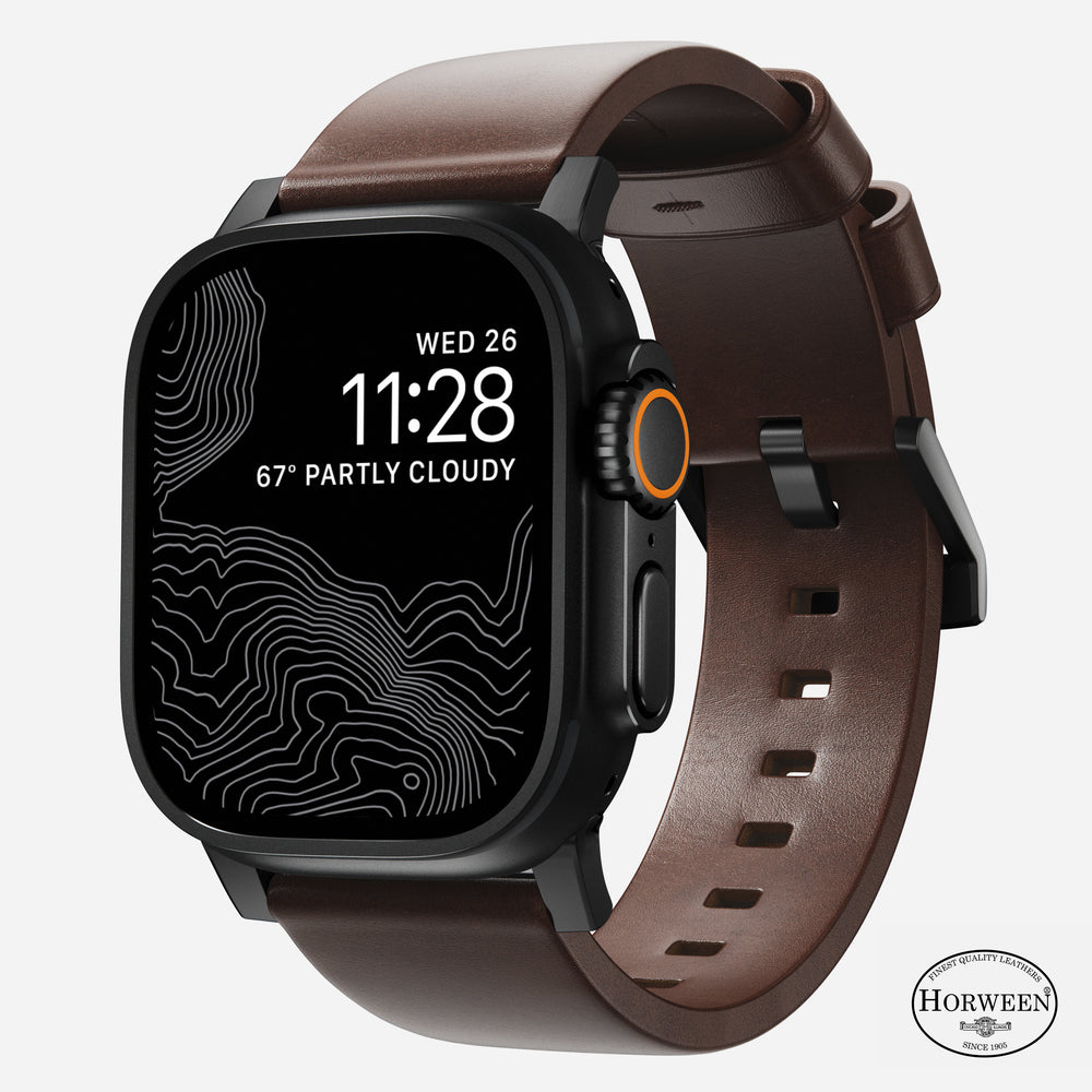 Modern Band - 46mm/49mm Apple Watch - Black Hardware | Rustic Brown Horween Leather | NOMAD®