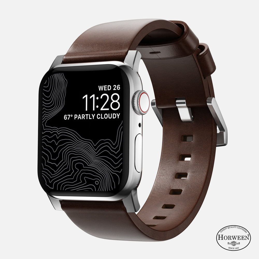 Modern Band - 46mm/49mm Apple Watch - Silver Hardware | Rustic Brown | Horween® | NOMAD® - Image 3