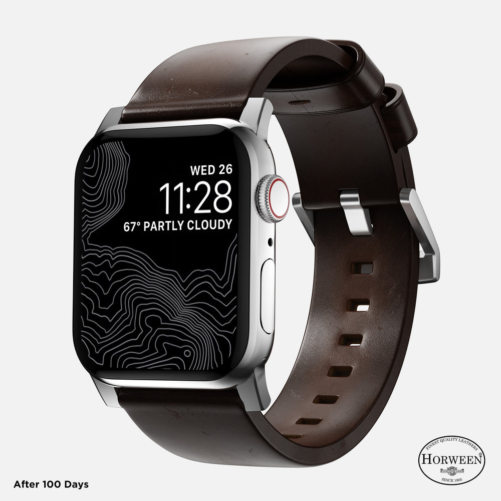 Modern Band - 46mm/49mm Apple Watch - Silver Hardware | Rustic Brown | Horween® | NOMAD® - Image 2