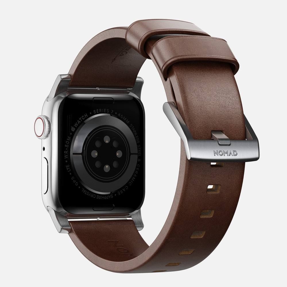 Modern Band - 46mm/49mm Apple Watch - Silver Hardware | Rustic Brown | Horween® | NOMAD® - Image 4