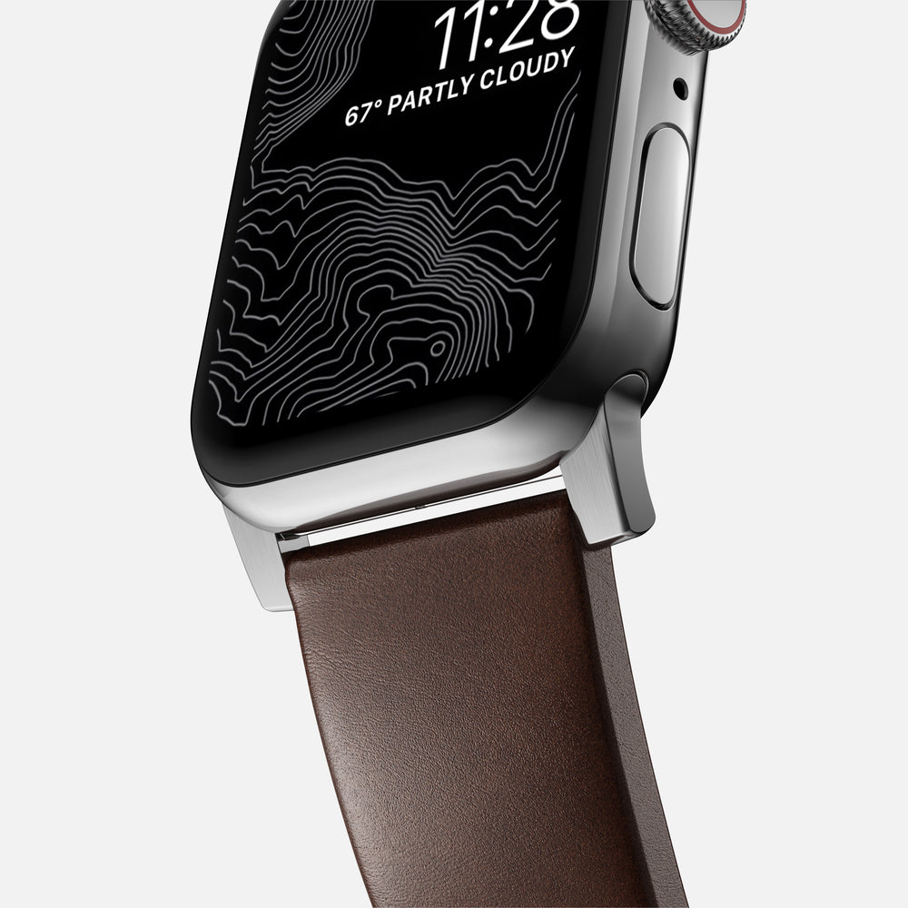 Modern Band - 46mm/49mm Apple Watch - Silver Hardware | Rustic Brown | Horween® | NOMAD® - Image 6