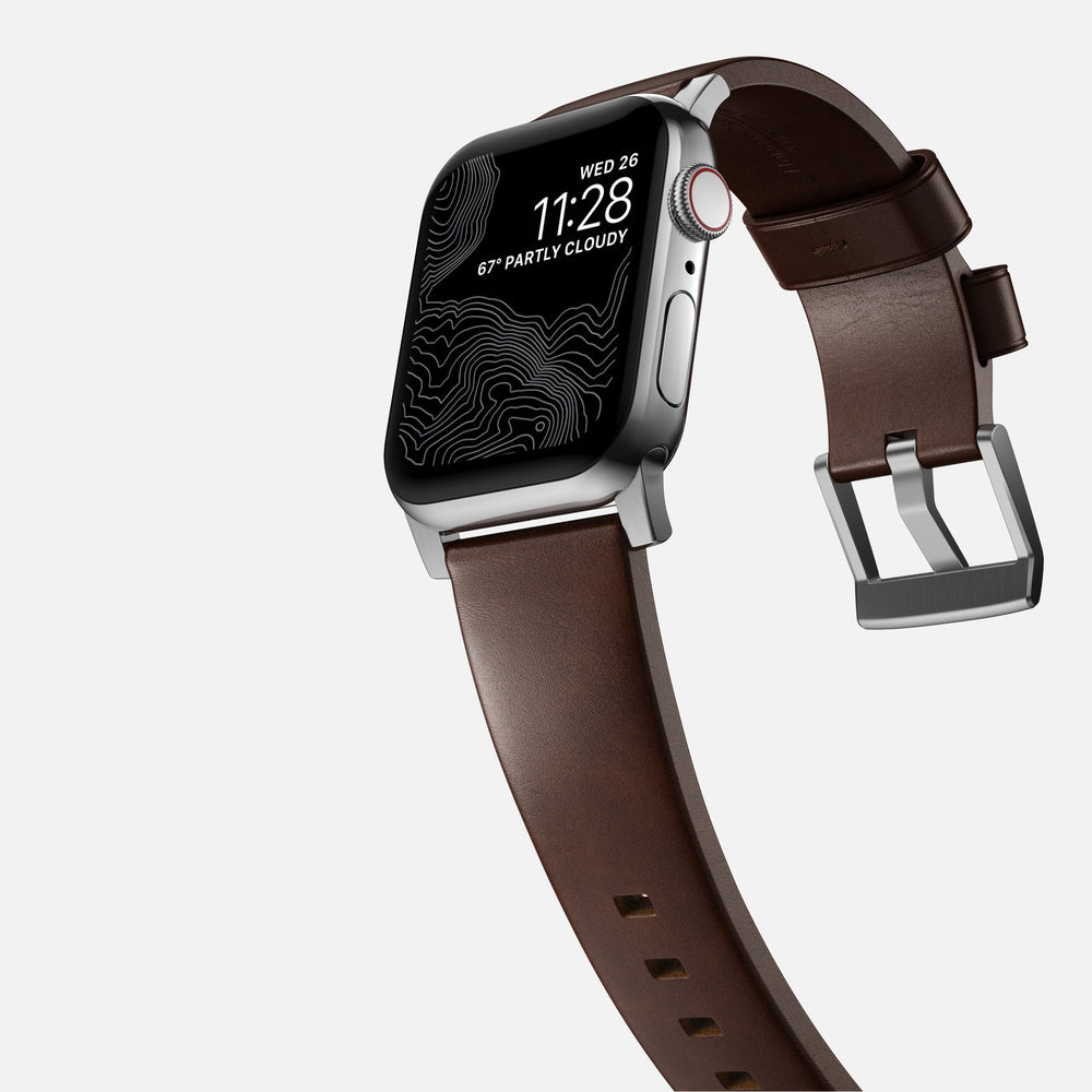 Modern Band - 46mm/49mm Apple Watch - Silver Hardware | Rustic Brown | Horween® | NOMAD® - Image 10