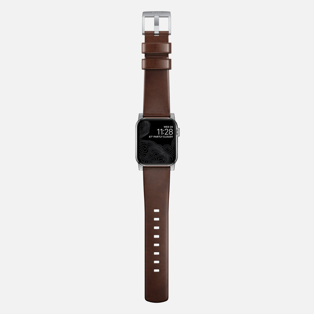 Modern Band - 46mm/49mm Apple Watch - Silver Hardware | Rustic Brown | Horween® | NOMAD® - Image 8