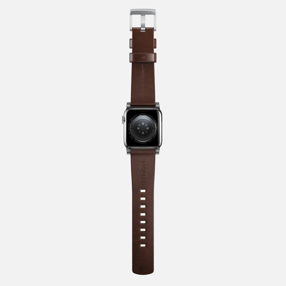 Modern Band - 46mm/49mm Apple Watch - Silver Hardware | Rustic Brown | Horween® | NOMAD® - Image 9