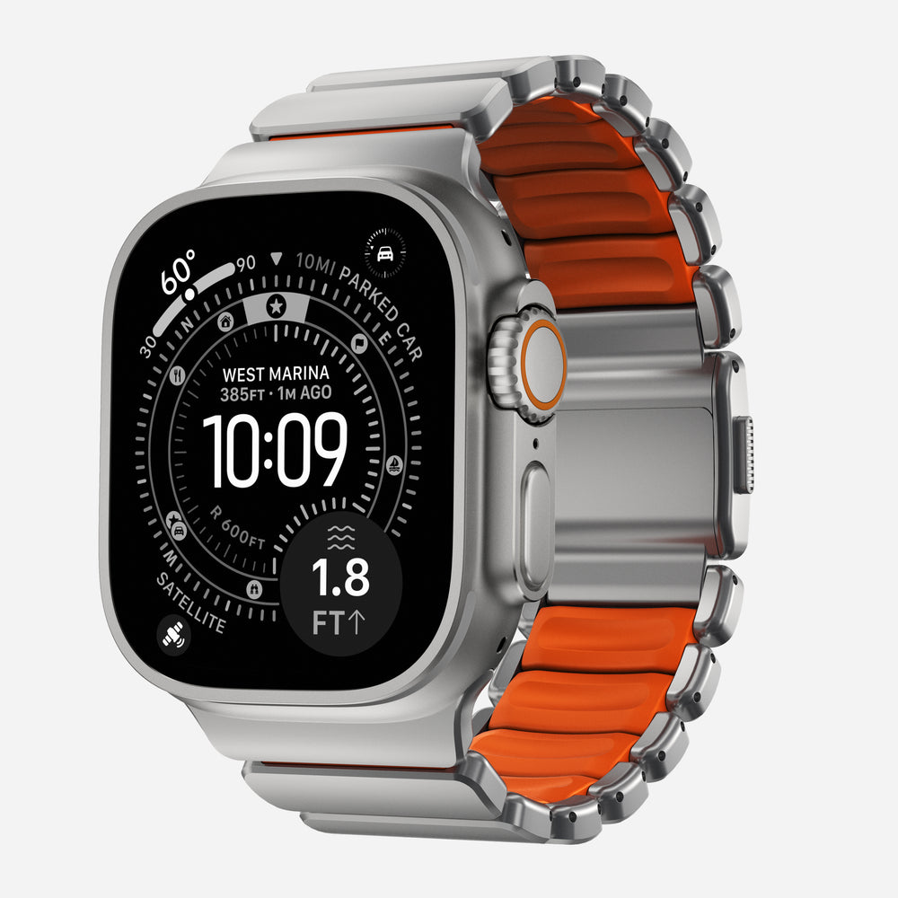 Stratos Band - 49mm | Natural Titanium | Ultra Orange FKM | NOMAD®