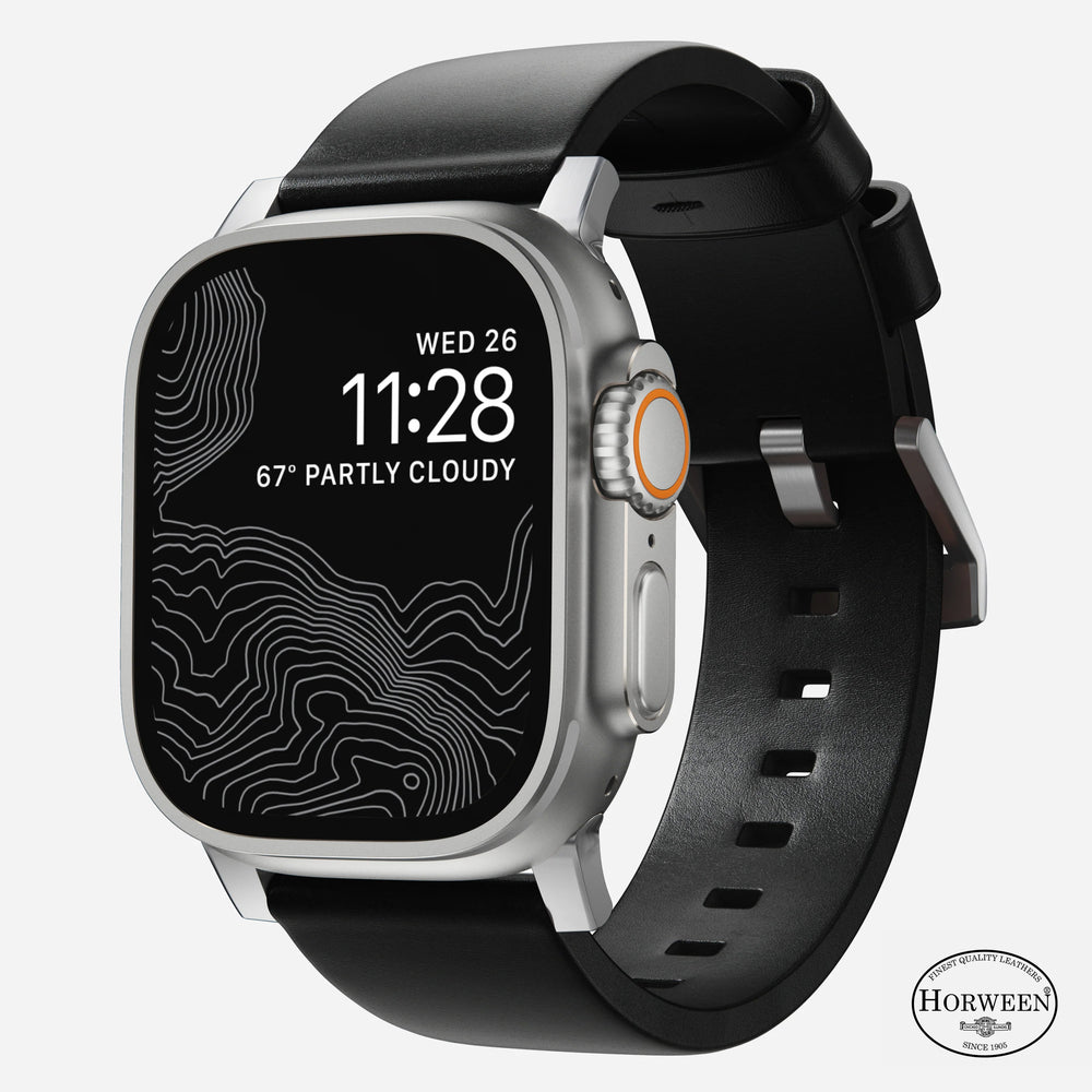 Modern Band - 46mm/49mm Apple Watch - Silver Hardware | Black Horween Leather | NOMAD®