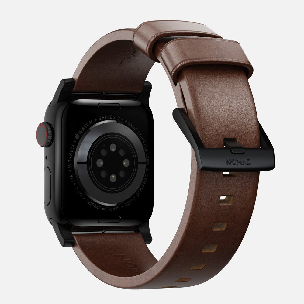 Modern Band - 46mm/49mm Apple Watch - Black Hardware | Rustic Brown Horween Leather | NOMAD® - Image 3