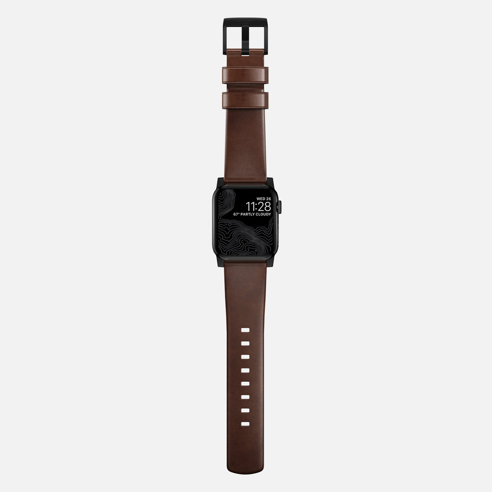 Modern Band - 46mm/49mm Apple Watch - Black Hardware | Rustic Brown Horween Leather | NOMAD® - Image 7