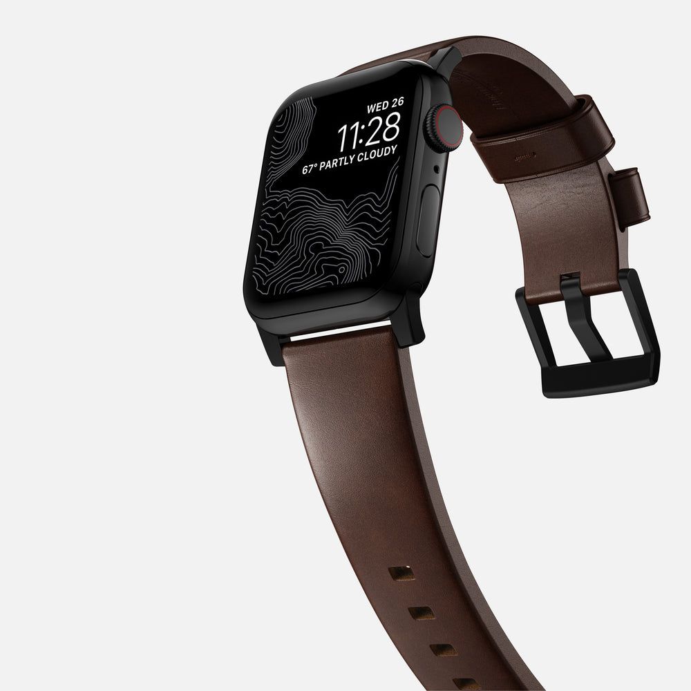 Modern Band - 46mm/49mm Apple Watch - Black Hardware | Rustic Brown Horween Leather | NOMAD® - Image 9